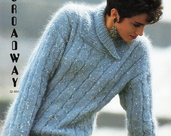 womens mohair shawl collar sweater knitting pattern pdf ladies mohair jumper pullover 32-40" 10ply mohair pdf instant download