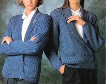 womens rib cardigan knitting pattern pdf ladies ribbed jacket double breasted 28-38" DK light worsted 8ply pdf instant download