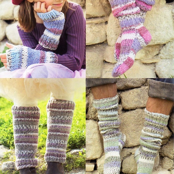 womens / mens / childrens legwarmers wrist warmers socks knitting pattern pdf download Chunky bulky leg warmers 4yrs-adult Instant download