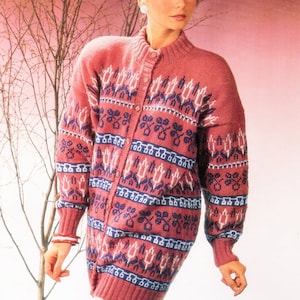 womens fair isle cardigan knitting pattern pdf ladies fairisle jacket jaquard 30-40&quot; DK light worsted 8ply pdf instant download