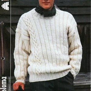 mens cable sweater knitting pattern pdf chunky ribbed jumper Vintage 34-42 inch chunky bulky 12ply pdf Instant download
