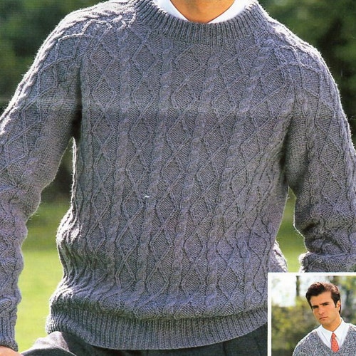 Mens Cable Sweater Knitting Pattern Pdf Round Neck V Neck - Etsy