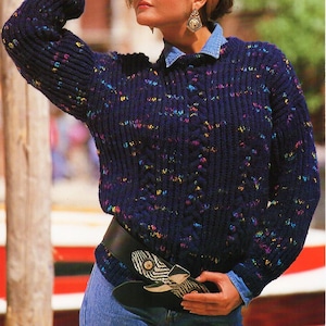 vintage womens fishermans rib sweater knitting pattern pdf ladies cable rib jumper 28-38&quot; DK light worsted 8ply pdf instant download
