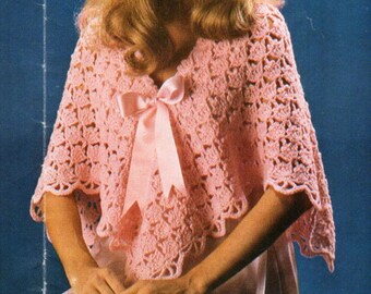 Vintage Crochet Poncho Pattern, 1970s Ladies Poncho (PDF Download)
