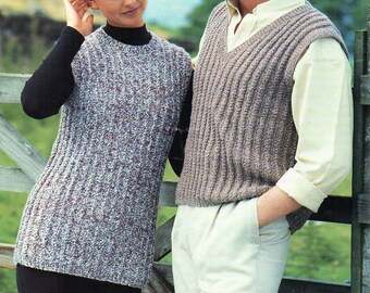 womens mens slipovers tabard knitting pattern pdf ladies round neck long tabard larger sizes 28-50" aran worsted 10ply pdf Instant Download