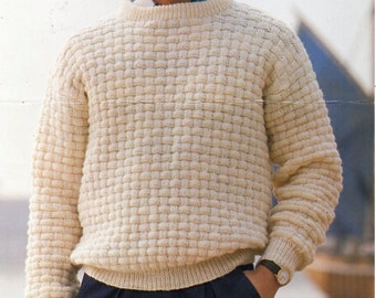 mens sweater knitting pattern pdf DK mens patterned round neck jumper Vintage 34-46 inch DK light worsted 8ply instant download