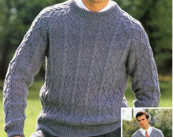 Mens Sweater Knitting Pattern Pdf DK Patchwork Cable Jumper | Etsy UK
