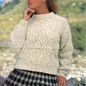 womens aran sweater knitting pattern pdf ladies cable jumper 28-46" chunky bulky 12ply pdf instant download