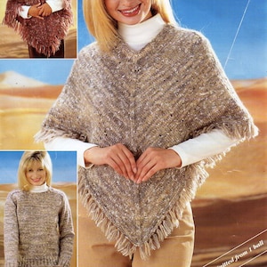 vintage womens poncho knitting pattern pdf ladies poncho girls poncho 24-42 aran worsted 10ply pdf Instant download image 1