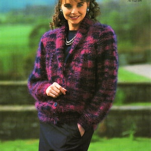 Vintage womens mohair jacket knitting pattern pdf  ladies shawl collar cardigan 30-40 inch mohair aran worsted 10ply pdf instant Download