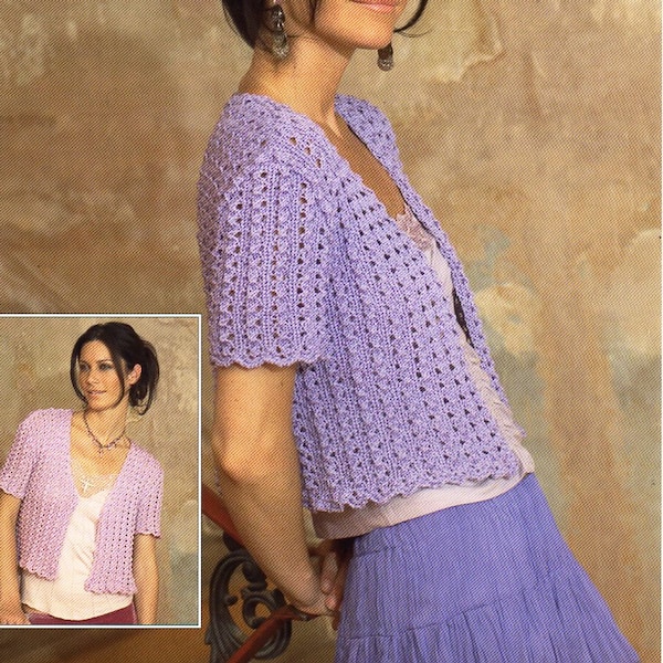 womens lacy short sleeve cardigan knitting pattern PDF DK ladies bolero lace jacket 28-38" DK light worsted 8ply pdf instant download