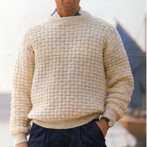 mens sweater knitting pattern pdf DK mens patterned round neck jumper Vintage 34-46 inch DK light worsted 8ply instant download