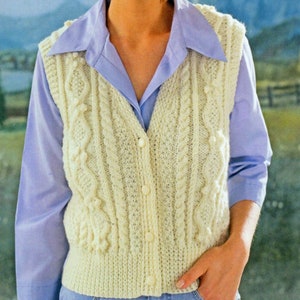 womens aran waistcoat knitting pattern pdf ladies cable vest 32-38&quot; aran worsted 10ply pdf instant download