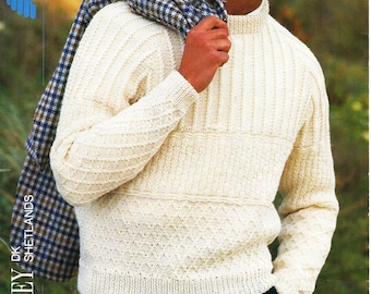 Mens Crew Neck Sweater Knitting Pattern, 36-44" (PDF Pattern)