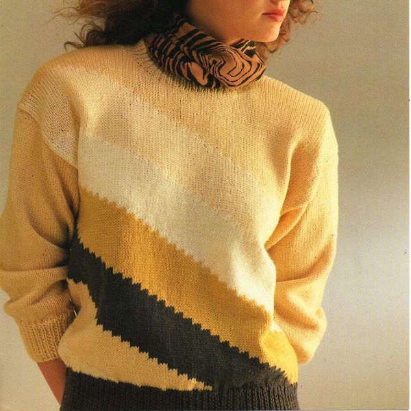 womens sweater knitting pattern pdf ladies diagonal stripe jumper 28-38" DK light worsted 8ply pdf Instant download