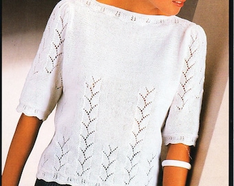 womens short sleeve sweater knitting pattern pdf 4ply ladies lacy jumper 32-38" 4ply fingering womens knitting pattern pdf instant download