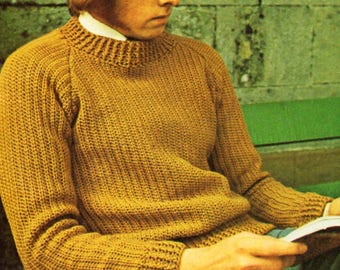 mens crochet sweater crochet pattern pdf download mens crochet jumper Vintage 1970s 38-42" DK light worsted 8ply pdf instant download