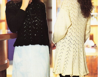 womens cardigan knitting pattern long lacy flared cardigan larger sizes 30-52" DK light worsted 8 ply womens knitting pattern PDF Download