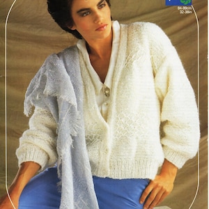 womens cardigan knitting pattern pdf ladies boucle jacket v neck 32-38&quot; boucle DK light worsted 8ply pdf instant download