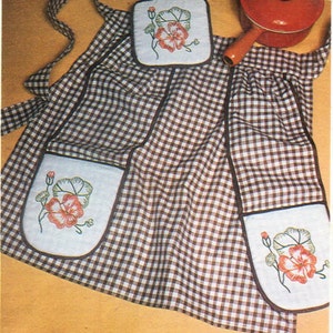 SALE vintage sewing & embroidery pattern apron and pot holder embroidered flowers chart and instructions pdf instant download