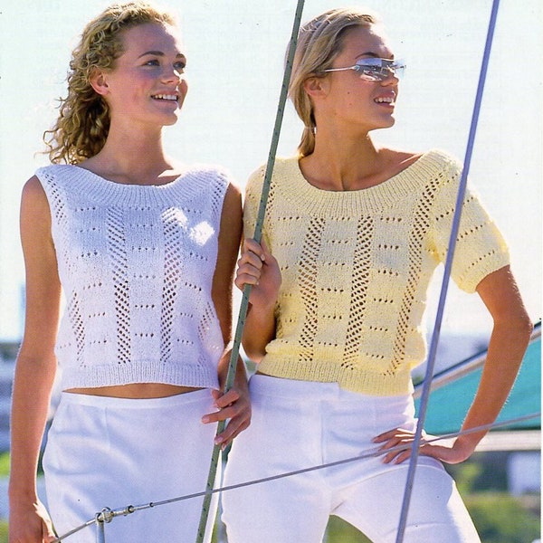 womens top knitting pattern pdf ladies summer short sleeve or sleeveless top 32-42 inch chest DK light worsted 8ply pdf instant download
