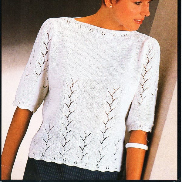 womens short sleeve sweater knitting pattern pdf 4ply ladies lacy jumper 32-38" 4ply fingering womens knitting pattern pdf instant download