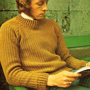 mens crochet sweater crochet pattern pdf download mens crochet jumper Vintage 1970s 38-42" DK light worsted 8ply pdf instant download