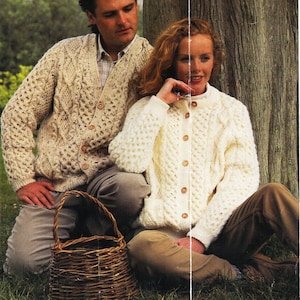 womens / mens aran cardigans knitting pattern PDF ladies cable jacket honeycomb v or round neck 32-46&quot; aran worsted 10ply Instant download
