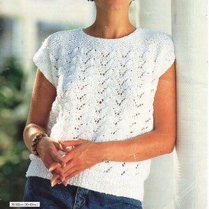 womens KNITTING PATTERN pdf womens lacy top ladies sleeveless sweater 30-40" boucle 10ply pdf instant download