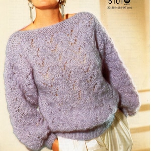 womens mohair sweater knitting pattern pdf ladies lacy jumper 32-38&quot; mohair DK light worsted 8ply pdf instant download