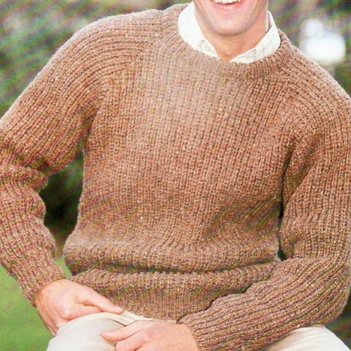 Mens Fishermans Rib Sweater Knitting Pattern Pdf Mens Ribbed Etsy UK