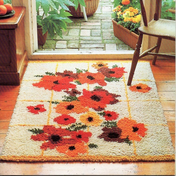vintage hooked rug pattern pdf flower rug tufted rug anemone rug colour coded chart 90x 139cm pdf instant download