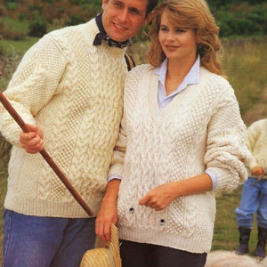 womens mens childrens aran sweater knitting pattern PDF ladies aran jumper 26-44&quot;aran worsted 10 ply aran knitting pattern pdf download