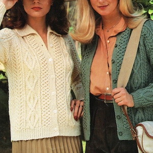 womens aran jacket cardigan knitting pattern pdf ladies cable cardigan with collar 32-36&quot; aran worsted 10ply PDF instant download