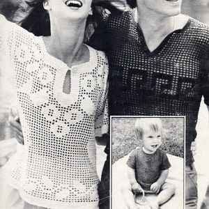 vintage filet crochet top crochet pattern pdf womens mens childs filet crochet shirt sweater 22-26&quot; 32-42&quot; thread crochet instant download