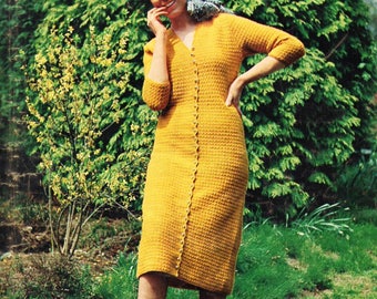 vintage womens crochet dress crochet pattern pdf ladies crochet coat dress 34-38" DK light worsted 8ply pdf Instant Download