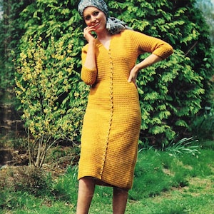 vintage womens crochet dress crochet pattern pdf ladies crochet coat dress 34-38&quot; DK light worsted 8ply pdf Instant Download