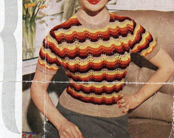 Vintage 1950s Feather Pattern Jumper Knitting Pattern (PDF Download)