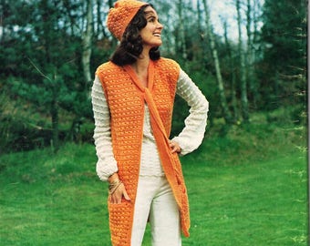 vintage womens crochet waistcoat crochet pattern pdf ladies vest hat sleeveless jacket 32-36" DK light worsted 8ply Instant Download