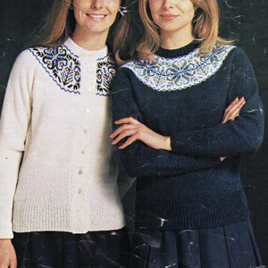 womens fair isle sweater & cardigan knitting pattern 1970s fair isle yoke 34-40 inch 4 ply womens knitting patterns pdf instant download