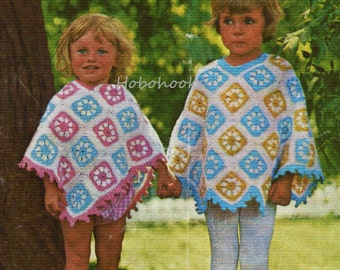 baby / childrens poncho CROCHET PATTERN pdf download granny squares poncho 1960s 20-28inch dk childrens crochet pattern PDF instant download