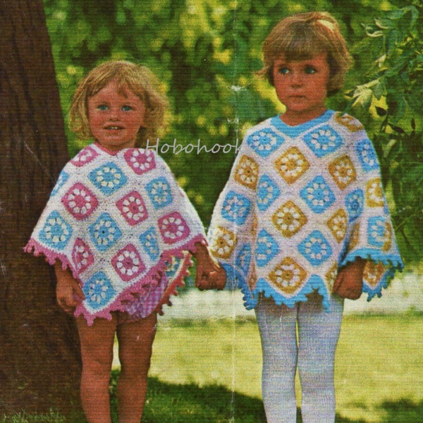 baby / childrens poncho CROCHET PATTERN pdf download granny squares poncho 1960s 20-28inch dk childrens crochet pattern PDF instant download