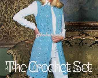 Womens CROCHET PATTERN pdf Ladies Long Crochet Waistcoat Womens Crochet vest coat 33-36 inch DK Ladies Crochet Patterns Pdf Instant Download