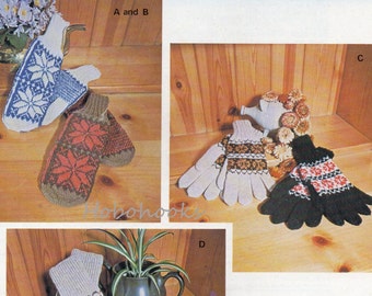 vintage womens fair isle gloves mittens knitting pattern pdf ladies fairisle mitts 4ply fingering PDF instant download