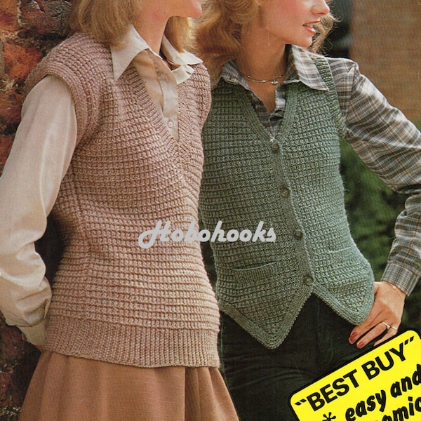 womens Knitting Pattern pdf Ladies Waistcoat & Sleeveless Jumper ladies Slipover 32-40 Inches DK 8ply PDF Instant Download