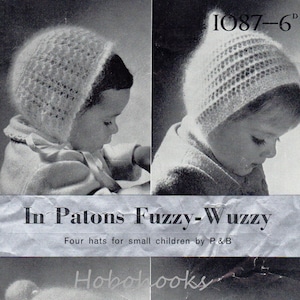 Vintage baby hats knitting pattern pdf baby bonnet girls hat 4ply fingering angora mohair PDF instant download