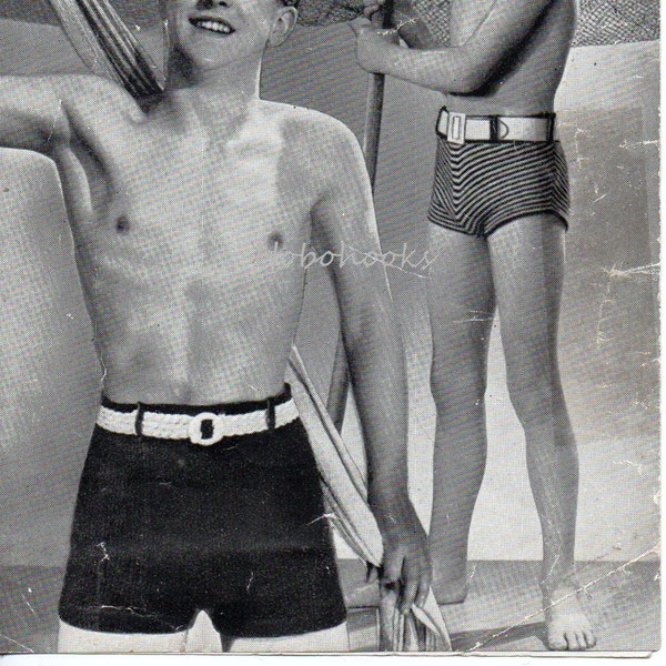 Vintage Mens bathing trunks knitting pattern PDF men's swimming trunks knitted swimwear boys 6-8 yrs men 34-40" waist 3 Ply instant download