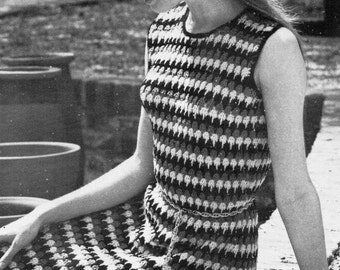 Vintage 70s Crochet Dress Pattern, Sleeveless Striped Design (PDF Download)