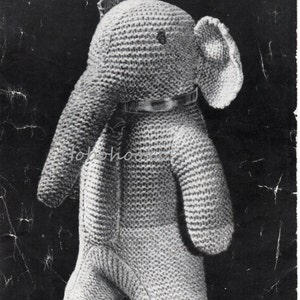 vintage elephant toy knitting pattern PDF knitted elephant childrens soft toy pattern cuddly toy pattern 4 ply 15 inch tall instant download