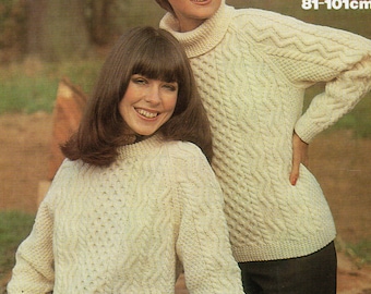 Vintage Aran Sweater Knitting Pattern , Womens Cable Jumper (PDF Download)
